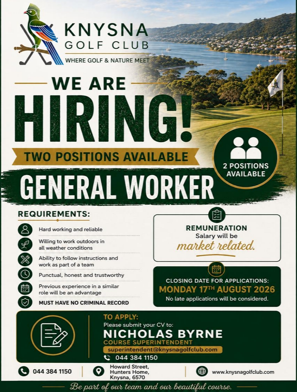 Vacancy at Knysna Golf Club